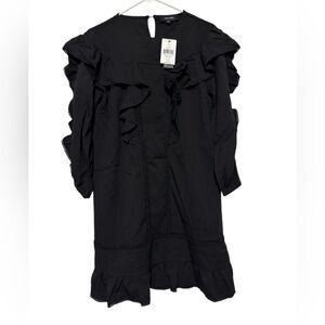 Lea Viola NWT Black Ruffle Knee Length Dress‎ Size XS Coastal Cowgirl Boho  Goth